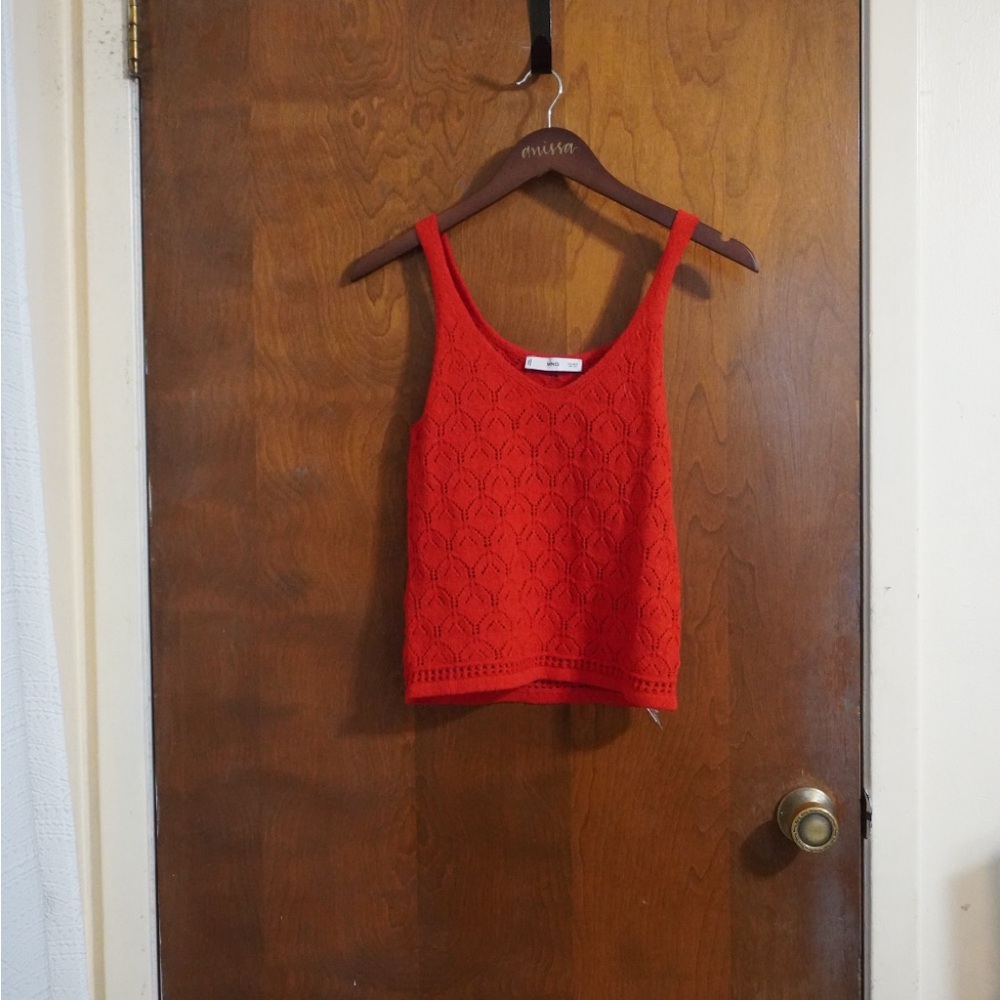 Mango Red Crochet Knit Tank Top